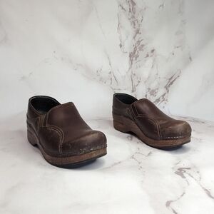Dansko Clog Shoe Brown Wood Women Leather Low Top Slip On Casual